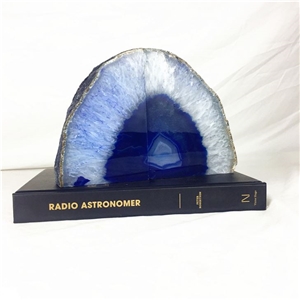 Blue Circle Ice Solid White Agate Stone Bookends