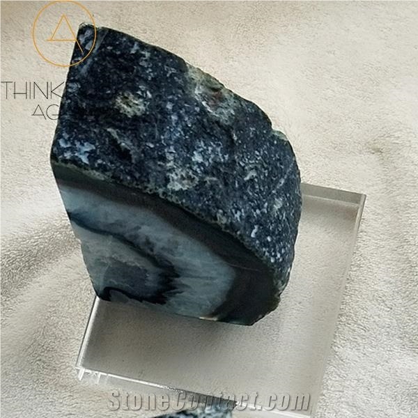 Blue Enhanced Polished White Agate Rock Bookends