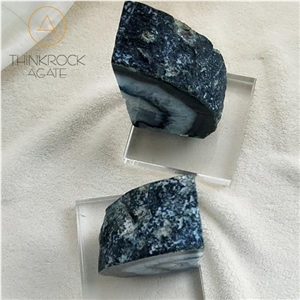 Blue Enhanced Polished White Agate Rock Bookends