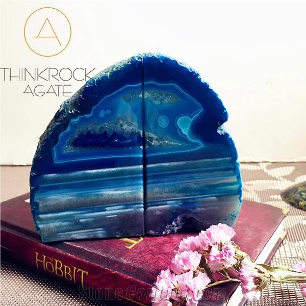 Comfortable Blue White Agate Geode Bookends