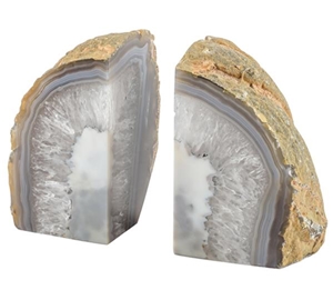 Dugway Polished Grey Agate Geode Bookends