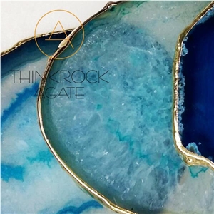 Gold Surround Blue Agate Natural Coaster Cup Mat