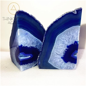 Natural Flower Solid Cyan Blue Agate Bookends
