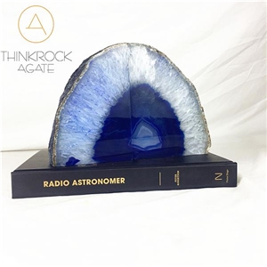 Natural Teal Polished Blue Agate Stone Bookends