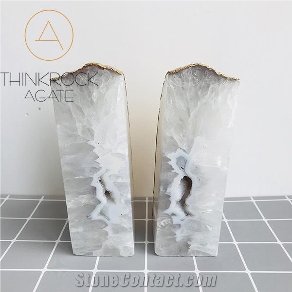 Rainbow Veins Polished White Agate Bookends