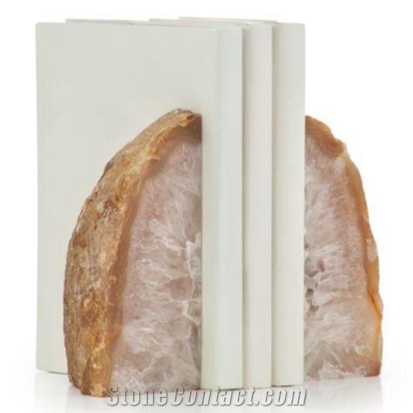 Roca Moda Polished White Agate Geode Bookends