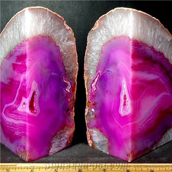 Rose Pink Agate Unique Large Center Geode Bookends