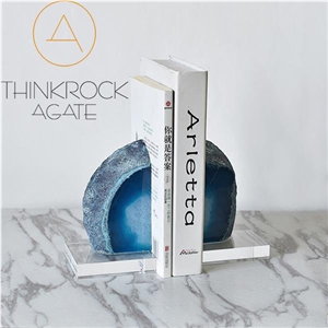 Solid Cyan Blue Agate Natural Agate Slices Bookend
