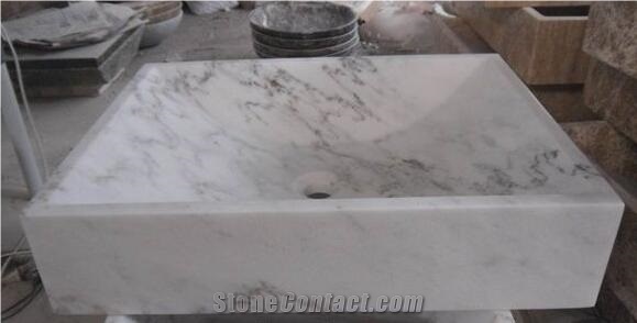 White Carrara Marble Polished Sinks Bathroom Basin