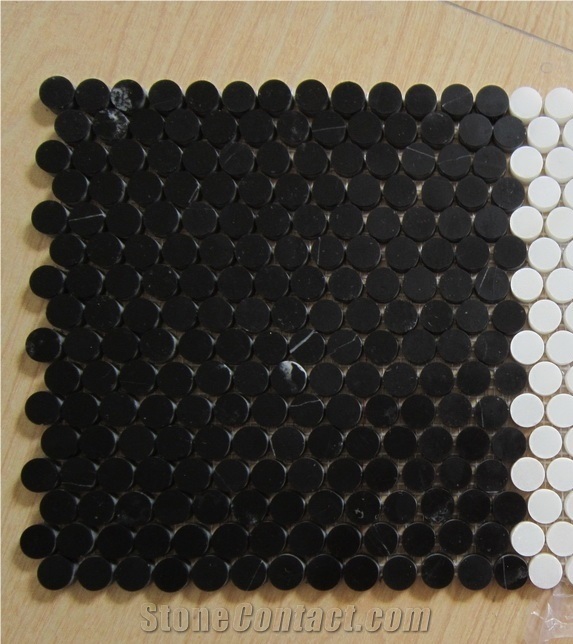 Penny Round Black Marble Mosaic Tile Backsplash