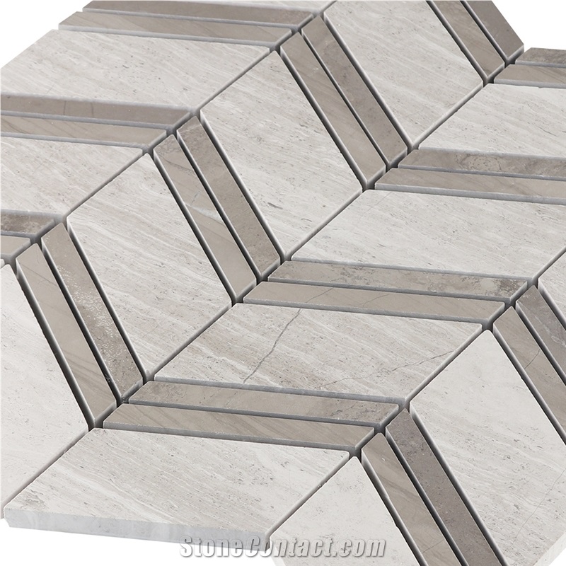 Mixed Color Chevron with Athens Wood Marble Mosaic