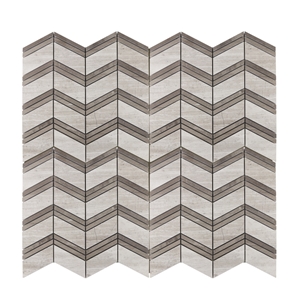 Mixed Color Chevron with Athens Wood Marble Mosaic
