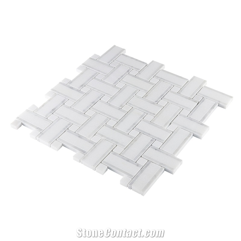 Thassos White Basketwave Marble Mosaic