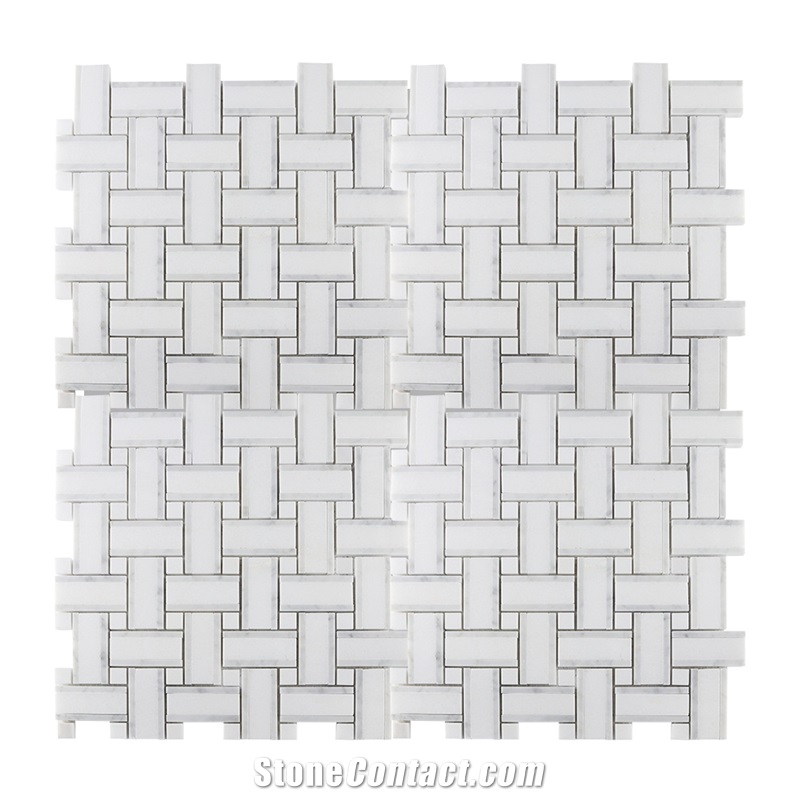 Thassos White Basketwave Marble Mosaic