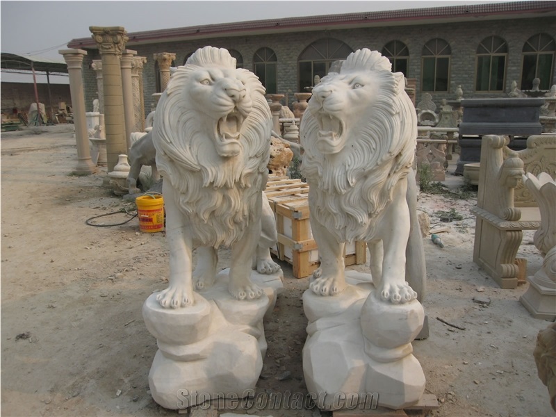 Limestone Guardian Lion Statue Animal Sculpture