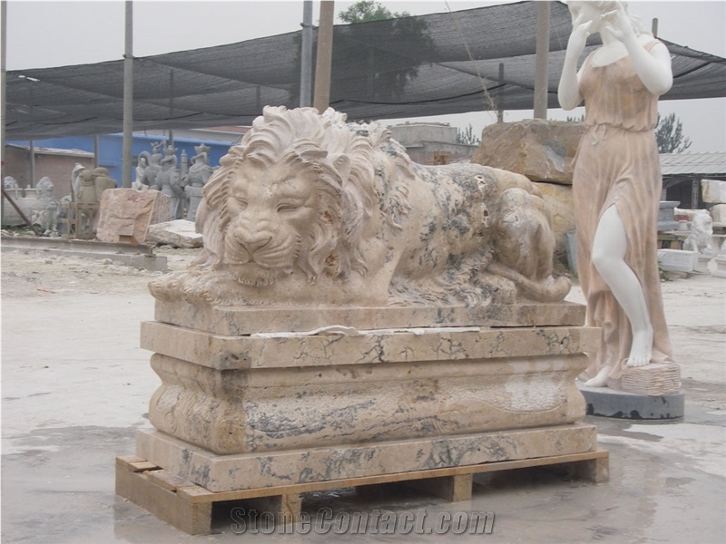 Marble Guardian Lion Statue Animal Sculpture