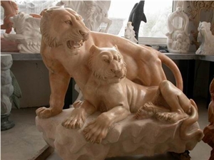 Marble Tiger Statue Landscape Animal Sculpture