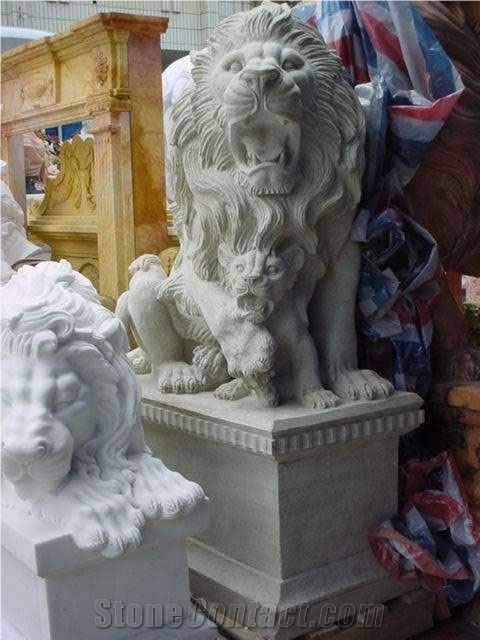 Stone Guardian Lion Statue Animal Sculpture