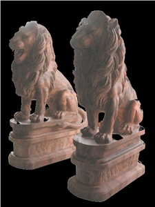 Travertie Guardian Lion Statue Animal Sculpture