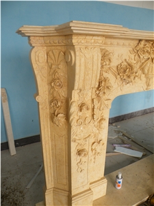 Beige Marble Fireplace Handcarved Customized
