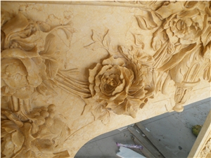Beige Marble Fireplace Handcarved Customized
