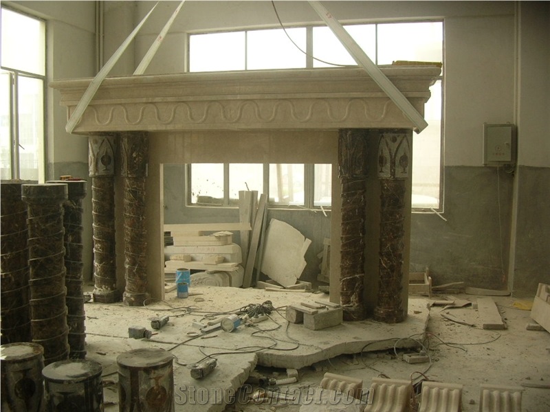 Indoor Marble Fireplace Handcarved Customized