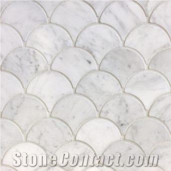 Carrara White Marble Fan Shaped Mosaic