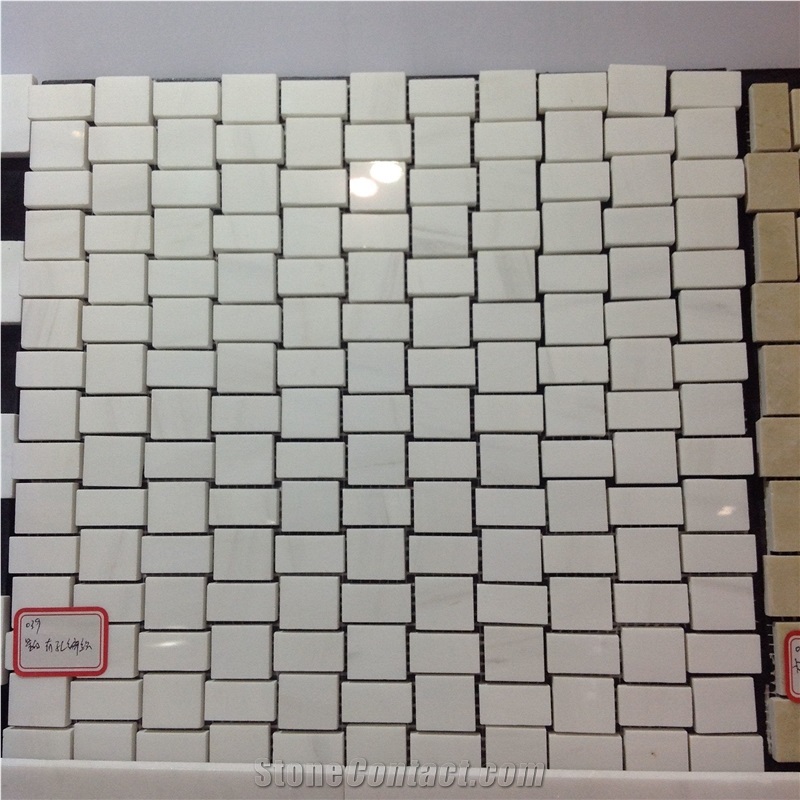 Dolomite White Marble Basketweave Floor Mosaic
