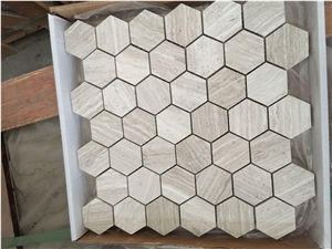 White Wooden Marble 4.8cm Hexagon Mosaic