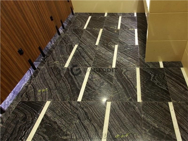 Ancient Wood Grain Kenya Black Marble Floor Tiles