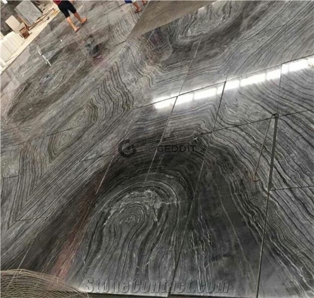 Ancient Wood Grain Silver Wave Marble Floor Tiles