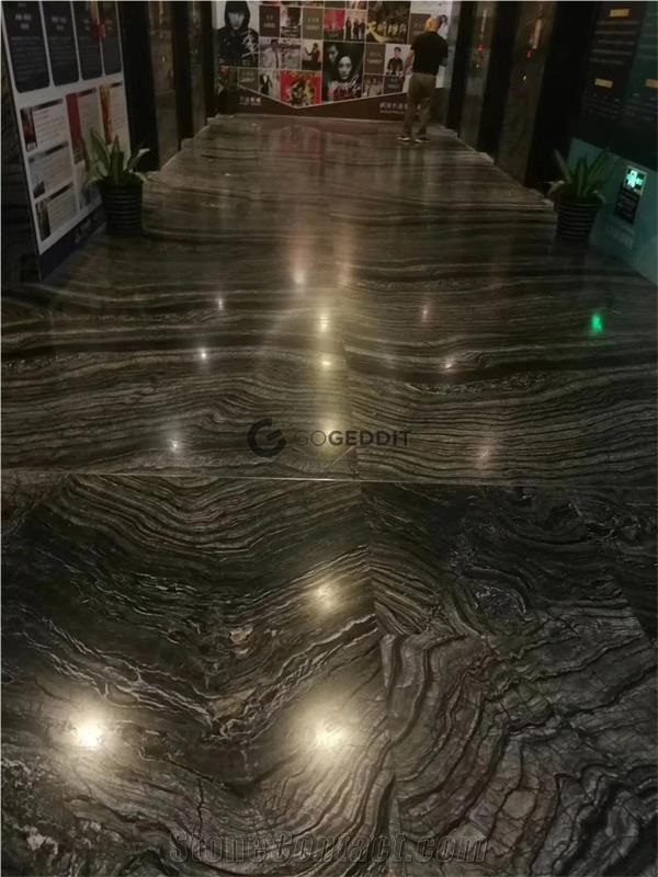 Ancient Wood Grain Silver Wave Marble Floor Tiles