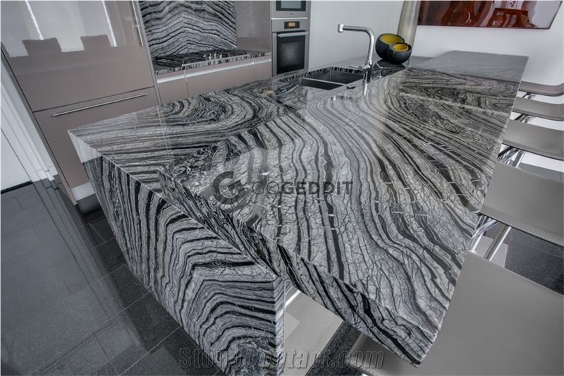 Ancient Wood Grain Silver Wave Marble Table Top