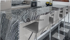 Ancient Wood Grain Silver Wave Marble Table Top