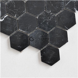 Black Marquina Marble Hexagon Mosaic Tile