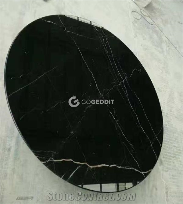 Black Marquina Marble Round Bistro Table Top