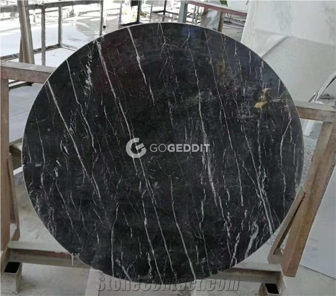 Black Marquina Marble Round Bistro Table Top