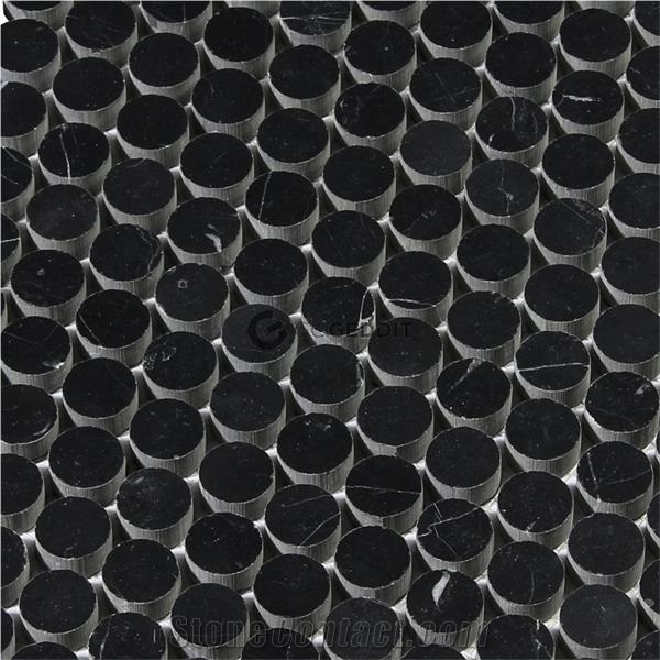Black Marquina Penny Round Marble Mosaic Tile