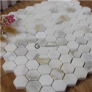 Calacatta Gold Honed 1" Hexagon Marble Mosaic Tile