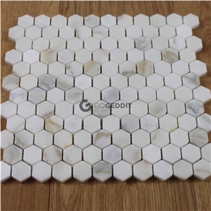 Calacatta Gold Honed 1" Hexagon Marble Mosaic Tile