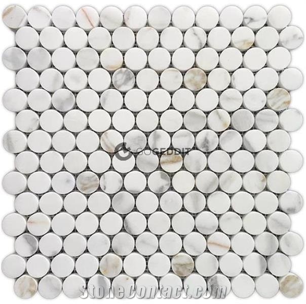 Calacatta Gold Honed Penny Round Marble Mosaic