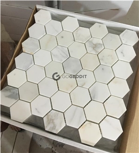 Calacatta Gold Marble Honed 2" Hexagon Mosaic
