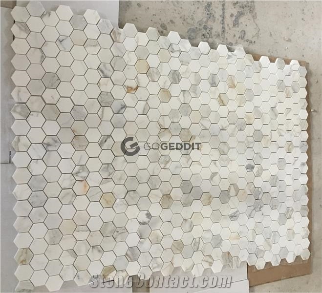 Calacatta Gold Marble Honed 2" Hexagon Mosaic
