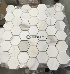 Calacatta Gold Polished 2" Hexagon Marble Mosaic