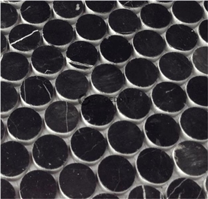 Nero Marquina Penny Round Marble Mosaic Tile