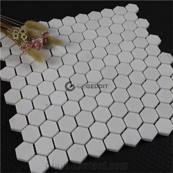 Thassos White 2 Hexagon Polished Marble Mosaic
