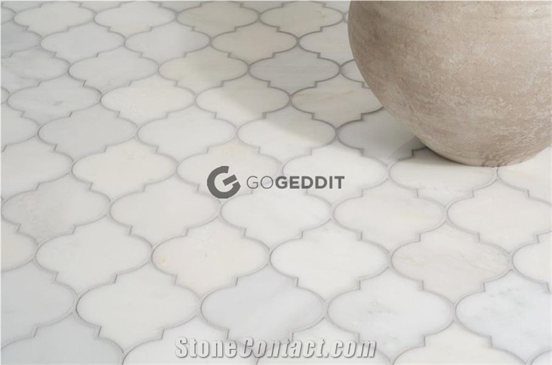 Thassos White Marble Arabesque Floor Mosaic Tile