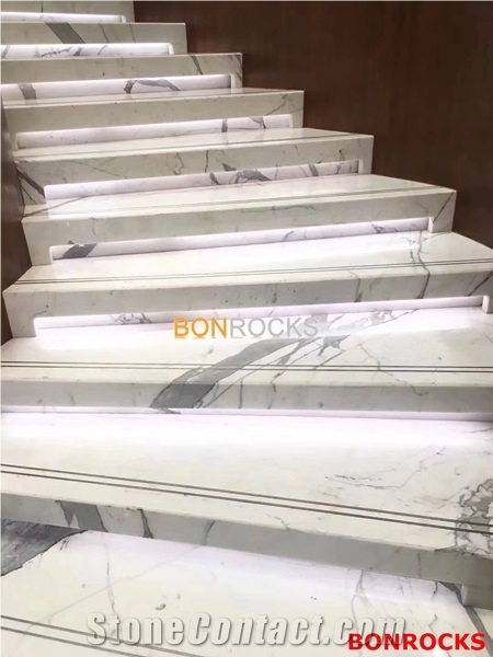 Bianco Calacatta White Marble Curved Steps