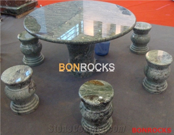 Green Jadeite Granite Garden Benches and Table