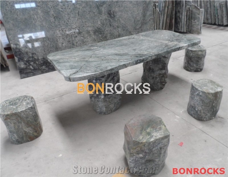 Green Jadeite Granite Garden Benches and Table